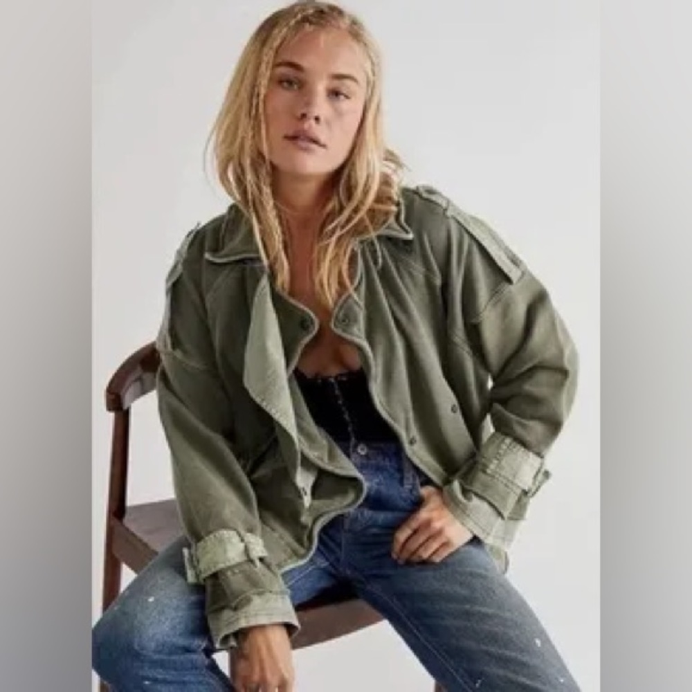 NWOT Free People We The Free Roll Out Knit Trench Coat size XS army green